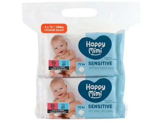 Happy Mimi dětské vlhčené ubrousky Sensitive 4 x 72 ks
