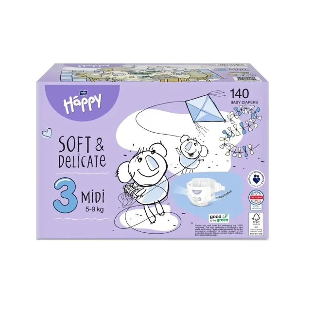 Happy Soft&Delicate 3 dětské pleny 5-9kg 140ks