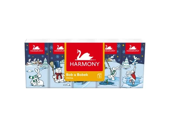 Harmony Bob a Bobek Soft Prima papírové kapesníky 3 vrstvy 10 x 10 ks
