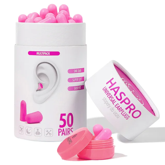 HASPRO Universal špunty do uší, pěnové, 50 párů / 100ks, růžové