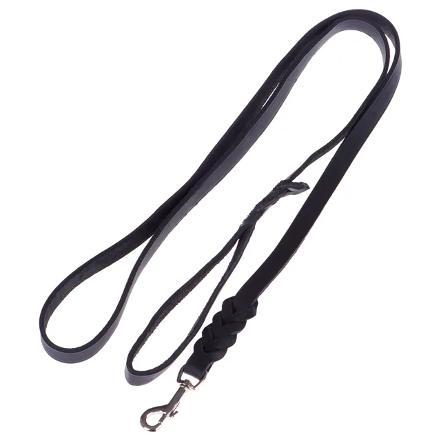 Heim kožené vodítko s vpletenou karabinou, černé - 200 cm dlouhé / 1.8 cm  široké