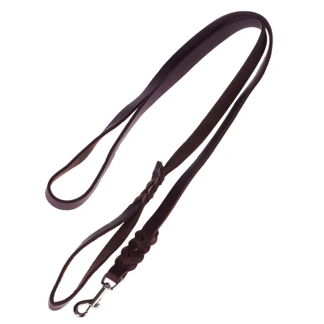 Heim kožené vodítko s vpletenou karabinou, hnědé - 200 cm dlouhé / 1.8 cm široké