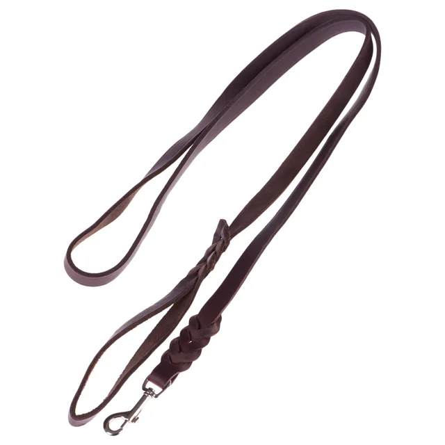 Heim kožené vodítko s vpletenou karabinou, hnědé - Dvojtý řemínek: D 220 cm x Š 1,8 cm