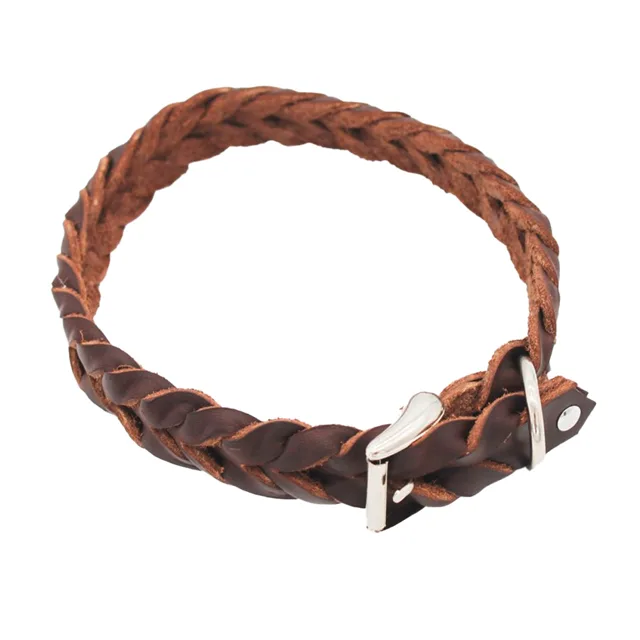 Heim kožený pletený obojek, hnědý - obvod krku 28 - 35 cm, šířka 25 mm