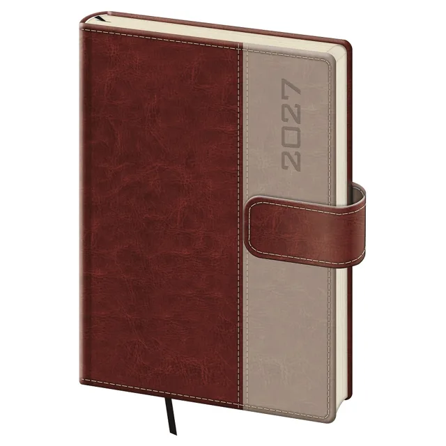Helma Classic denní diář s magnetem 2027, hnědý, A5 14,3 × 20,5 cm