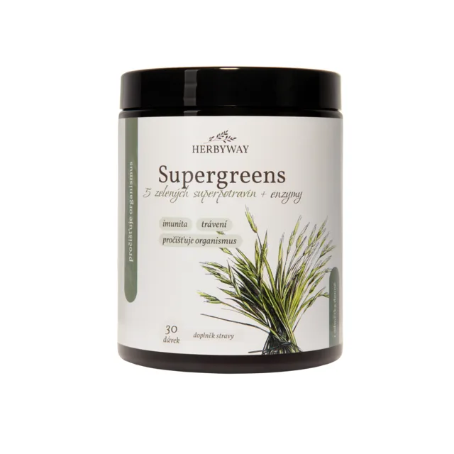 Herbyway Supergreens 5 zelených superpotravin + enzymy 90 g