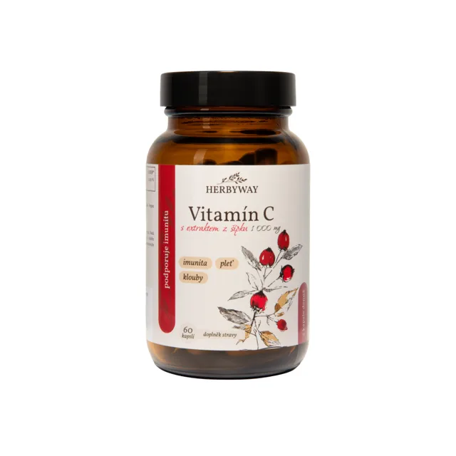 Herbyway Vitamín C s extraktem z šípku 1 000 mg 60 kapslí