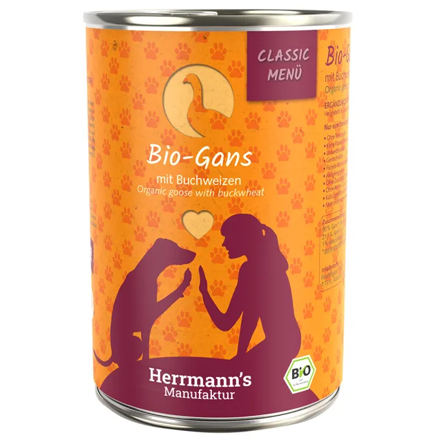 Herrmann's Bio-Menu 24 x 400 g - výhodné balení - Bio husa s bio pohankou