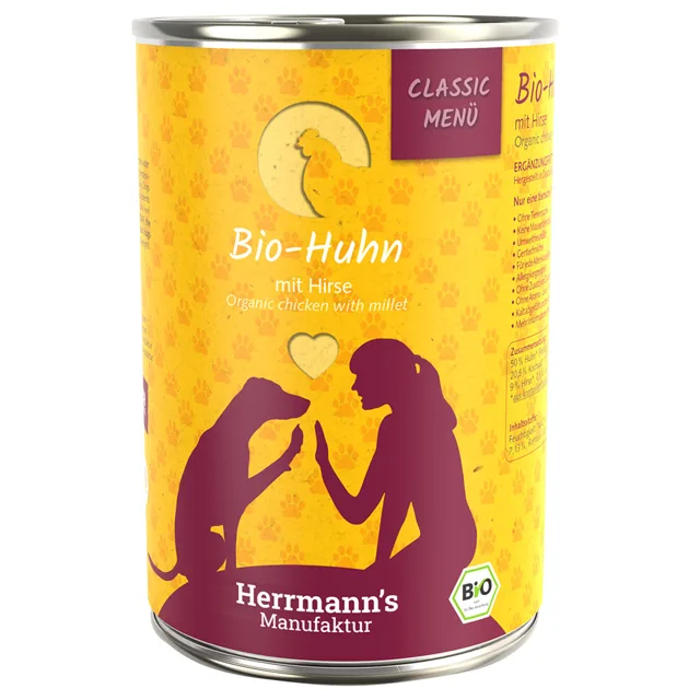 Herrmann's Bio-Menu 24 x 400 g - výhodné balení - Bio kuřecí s bio prosem