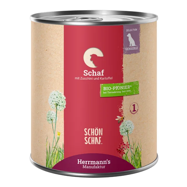 Herrmann's Menu Bio-Sensitive 12 × 800 g - výhodné balení - skopové s bio cuketami a bio bramborami