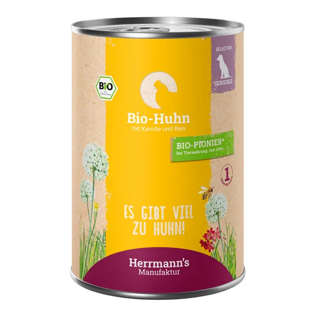 Herrmann´s Selection Sensible 6 x 400 g - Bio kuřecí maso s bio mrkví a bio rýží