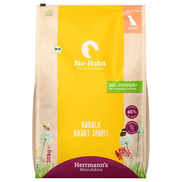 Herrmanns Bio kuřecí s rýží a hráškem - Výhodné balení: 2 x 10 kg