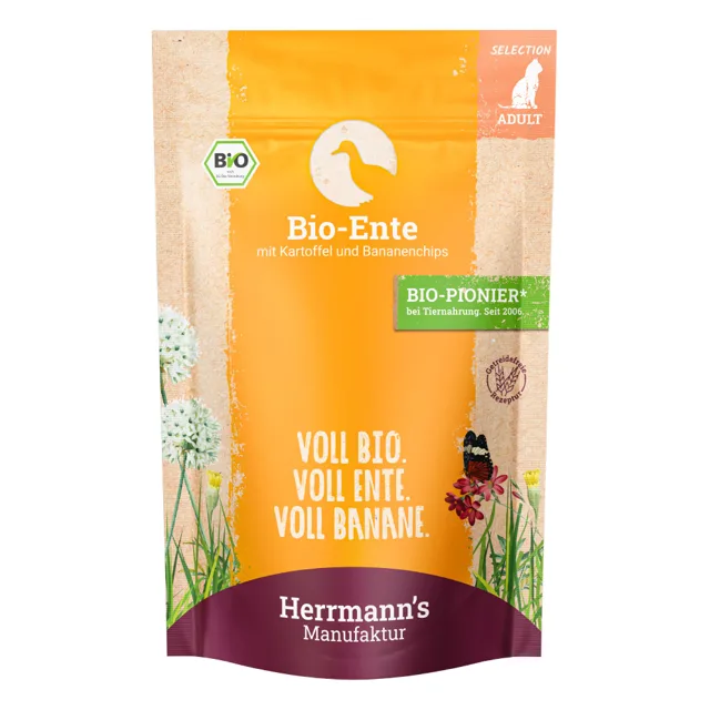 Herrmanns Selection / Organic Selection 12 x 100 g - Bio kachní s bio bramborami a bio banánovými chipsy