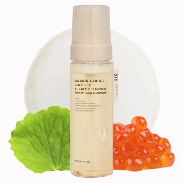 HEVEBLUE - Salmon Caring Centella Bubble Cleanser - Jemná čisticí pěna s PDRN a pupečníkem asijským - 200 ml