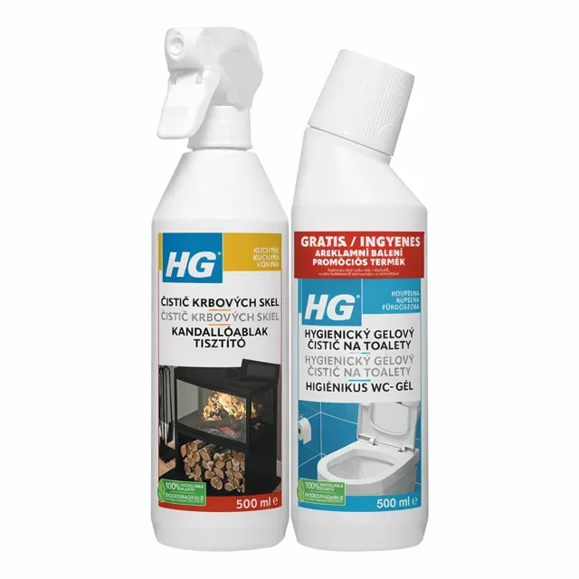 HG Čistič krbových skel + WC gel 2x500 ml