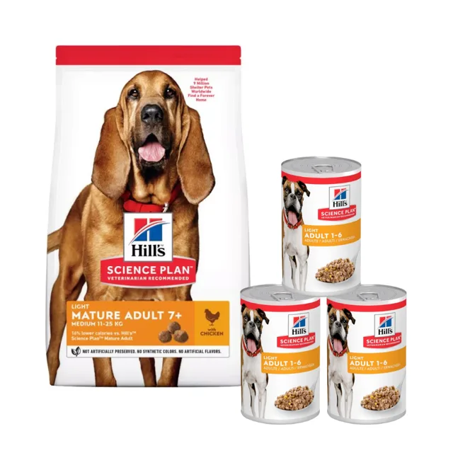 HILL'S Science Plan 7+ Dog Mature Light Medium Chicken 14 kg + 3 konzervy ZDARMA
