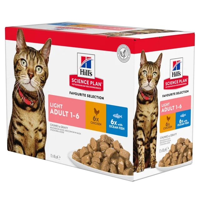 Hill's Science Plan Adult Light - Výhodné balení: 4 x 12 ks (48 x 85 g) - kuře a rybí výběr