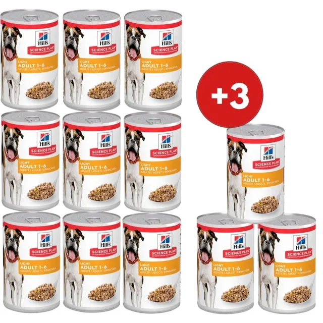 HILL'S Science Plan Canine Adult Light Chicken 9x370 g pro dospělé psy s nadváhou kuře + 3 konzervy ZDARMA!