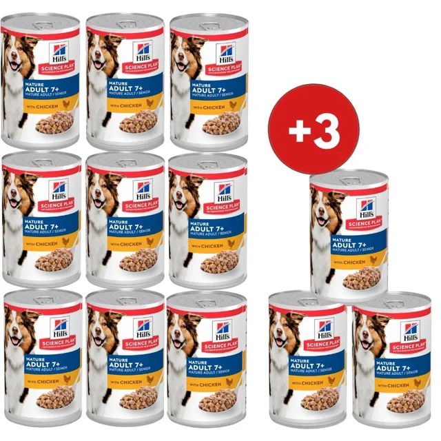 HILL'S Science Plan Canine Mature Adult Chicken 9x370 g pro starší psy s kuřecím masem + 3 konzervy ZDARMA!