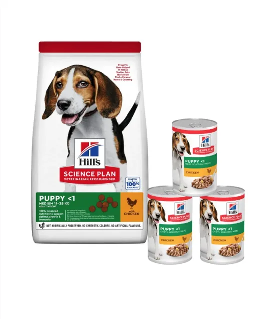 HILL'S Science Plan Canine Puppy Medium Chicken 18 kg + 3 konzervy ZDARMA