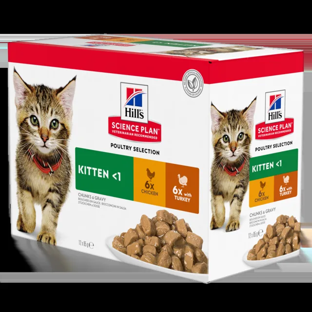 HILL'S Science Plan Feline Kitten Multipack Chicken &amp; Turkey 85 g x12 Szt.