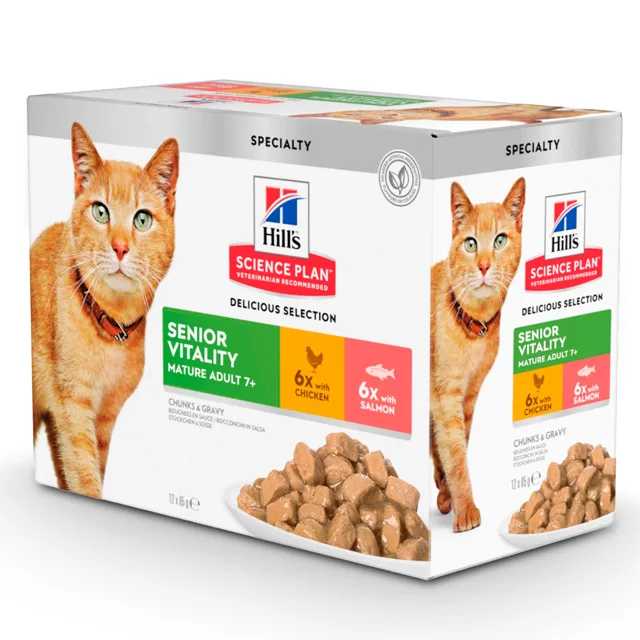Hill's Science Plan Mature Adult 7+ Senior Vitality Chicken & Salmon 12 x 85 g (kuře a losos)