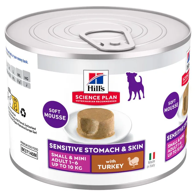 Hill's Science Plan Sensitive Stomach & Skin Small & Mini Mousse - krocan 12 ks (12 x 200 g)