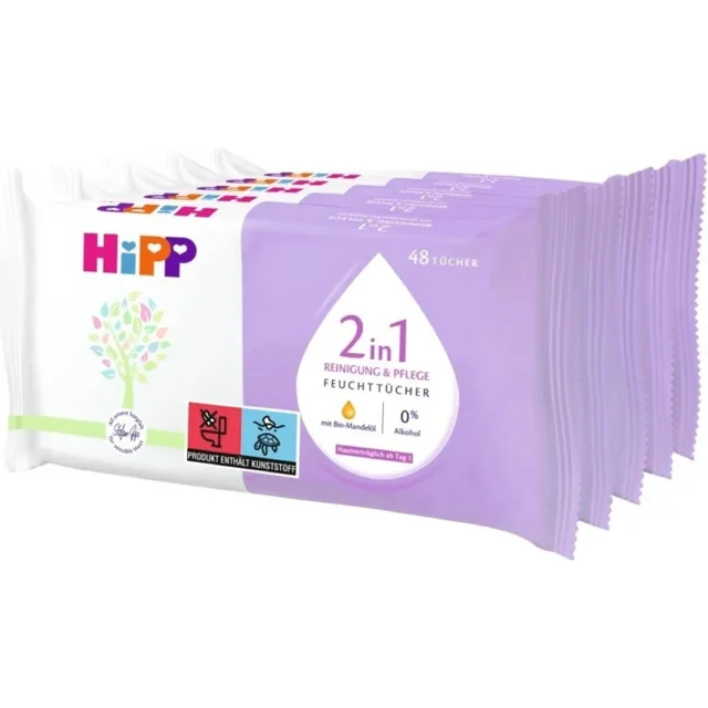 HiPP 2v1 čisticí a pečující vlhčené ubrousky 5 x 48 ks