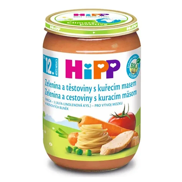 HIPP Menu bio zelenina a těstoviny s kuřecím masem 12m+ 220 g