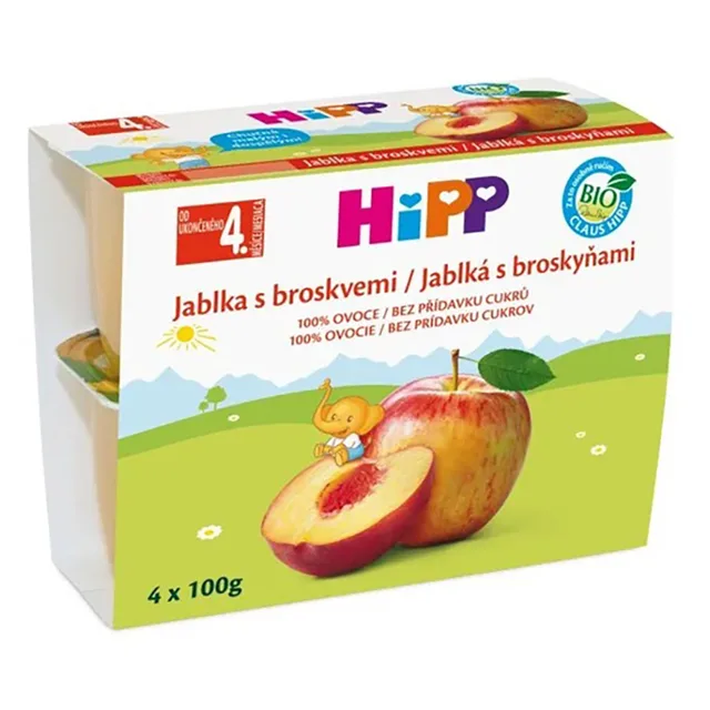 HIPP Ovoce 100% jablka s broskvemi BIO 4 x 100 g