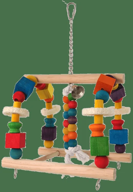 Hračka Bird Jewel závěsná ze dřeva se zvonkem barevná 40x23cm