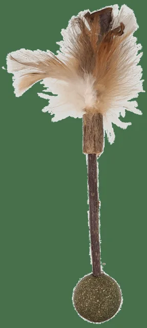 Hračka Magic Cat Natural Fun dřívko s přírodními pírky a koulemi 18cm