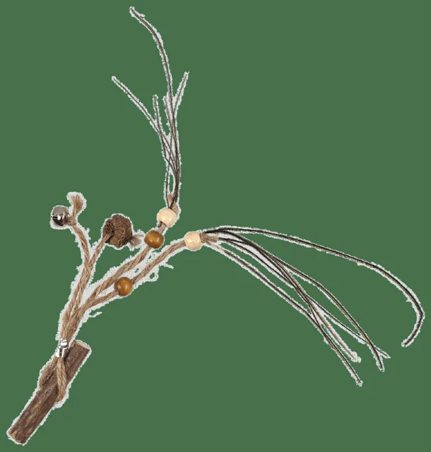 Hračka Magic Cat Natural Fun dřívko s provázky, korálky a rolničkou 6cm