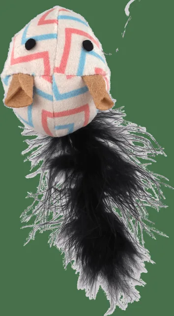 Hračka Magic Cat Rainbow Relax myš s pírkem a šantou kočičí bílá 5,5cm