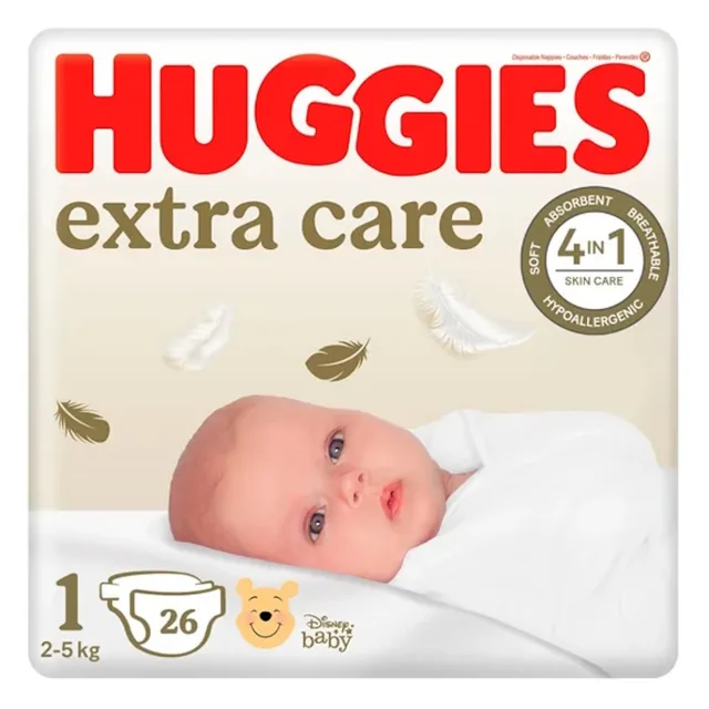 HUGGIES Dětské plenky extra care 1 velikost 2-5kg 26 kusů