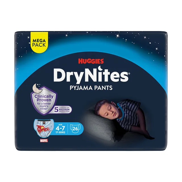 HUGGIES DryNites Natahovací kalhotky pro chlapce 4–7 let 17–30 kg 26 ks