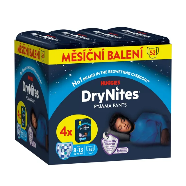 HUGGIES DryNites Natahovací kalhotky pro chlapce 8–13 let 30–48 kg JUMBO 4x13 ks