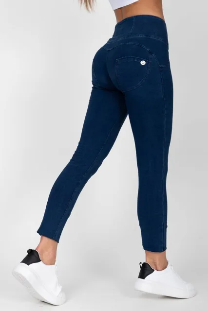 Hugz Jeans - Dark Blue - Denim - High Waist - Dark Stitch, L, tmavě modrá