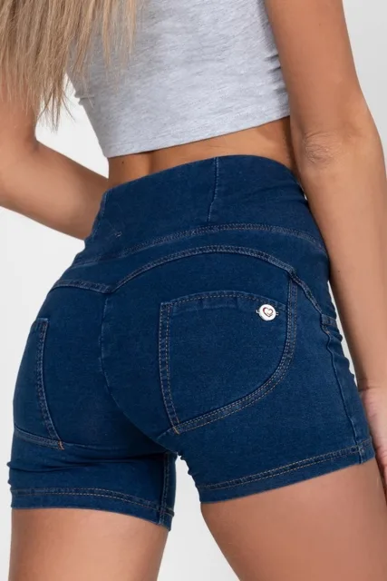 Hugz Jeans - Dark Blue - Denim - High Waist - Shorts, S, tmavě modrá