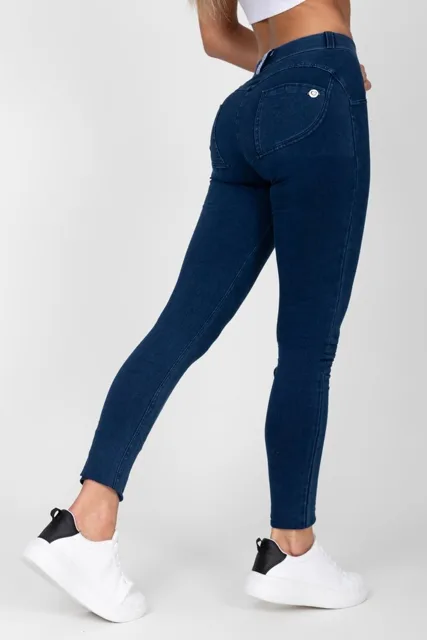 Hugz Jeans - Dark Blue - Denim - Mid Waist - Dark stitch, L, tmavě modrá