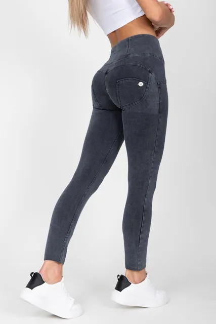 Hugz Jeans - Grey - Denim - High Waist - Dark Stitch, XL, šedá