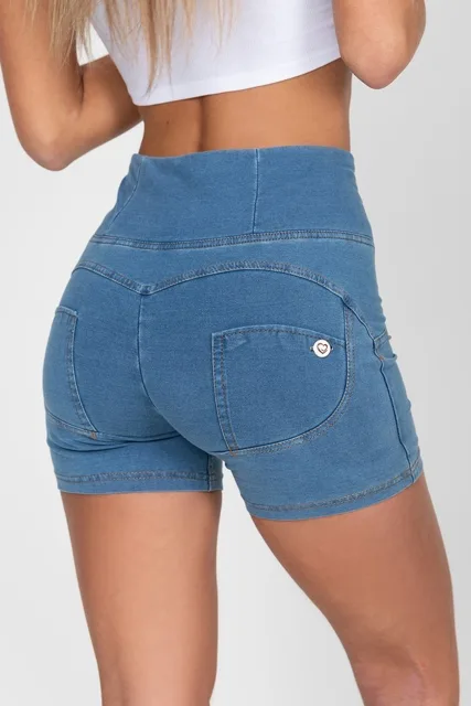 Hugz Jeans - Light Blue - Denim - High Waist - Shorts, M, modrá