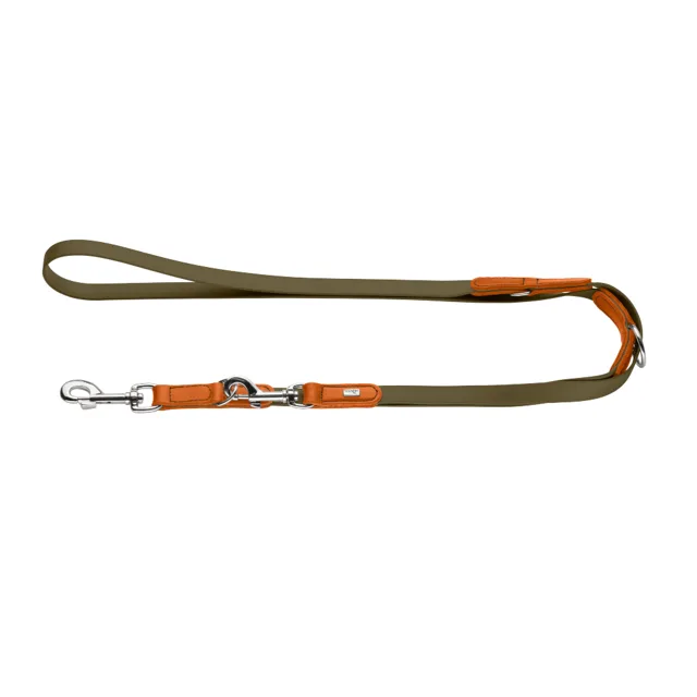HUNTER nastavitelné kožené vodítko Wolmar BioThane®, khaki/oranžová - D 200 cm, Š 19 mm