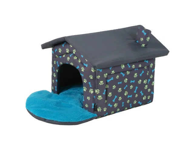 I love pets Bouda pro psa s potiskem tlapek Barva: Šedo-modrá, Rozměr (cm): 80 x 65