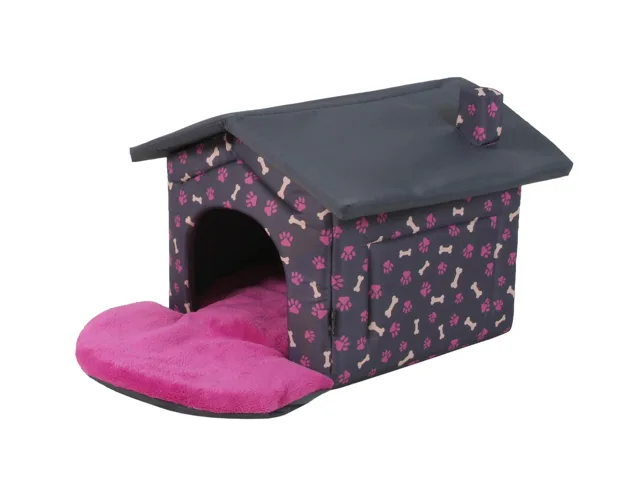 I love pets Bouda pro psa s potiskem tlapek Barva: Šedo-růžová, Rozměr (cm): 60 x 52