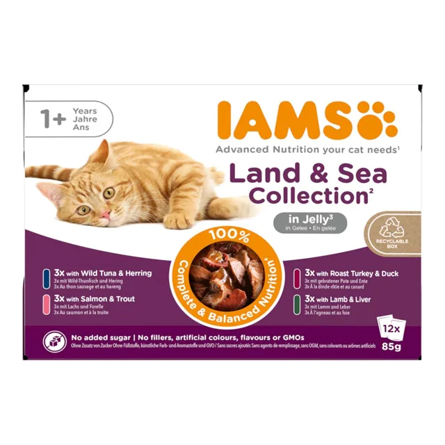 IAMS, 48 x 85  - 36 + 12 zdarma - Adult Cat Land & Sea Collection