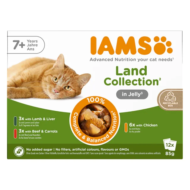 IAMS Advanced Nutrition Senior 7+ Land Collection v želé - 12 x 85 g (3 příchutě)