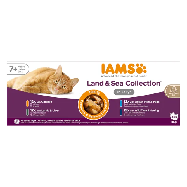 IAMS Advanced Nutrition Senior 7+ Land & Sea Collection v želé - výhodné balení: 96 x 85 g