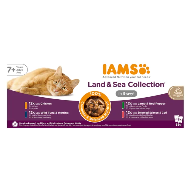 IAMS Delights Senior Land & Sea Collection in Sauce - míchané balení 1 (12 x 85 g, 2 příchutě)