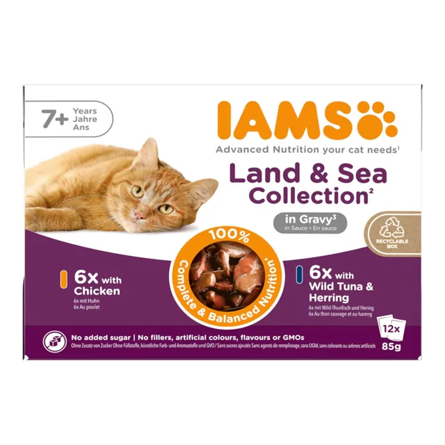 IAMS Delights Senior Land & Sea Collection in Sauce - míchané balení 2 (48 x 85 g, 4 příchutě)